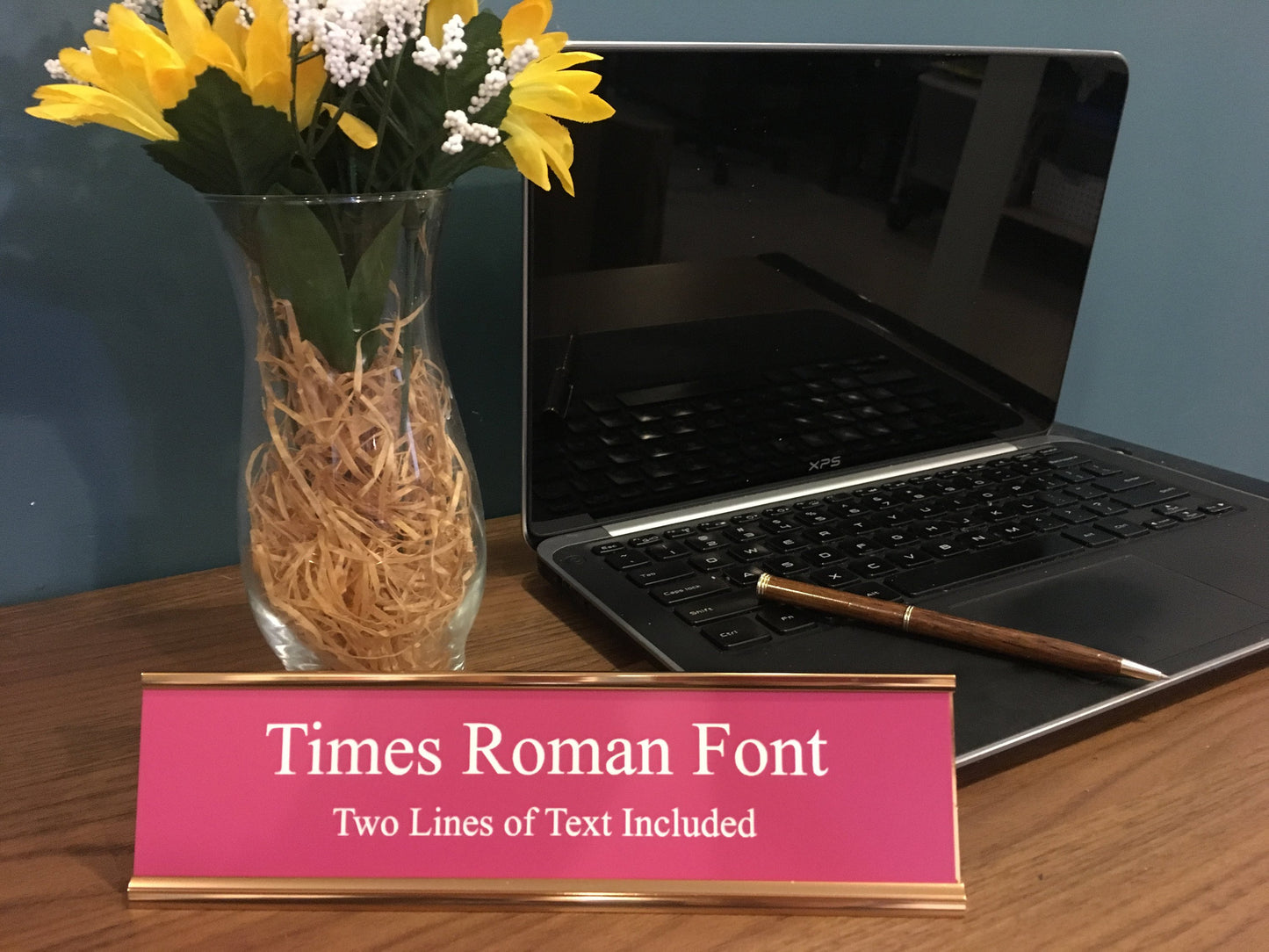 2" x 8" Desk Top Name Plate with Gold Holder - Laser Engraved