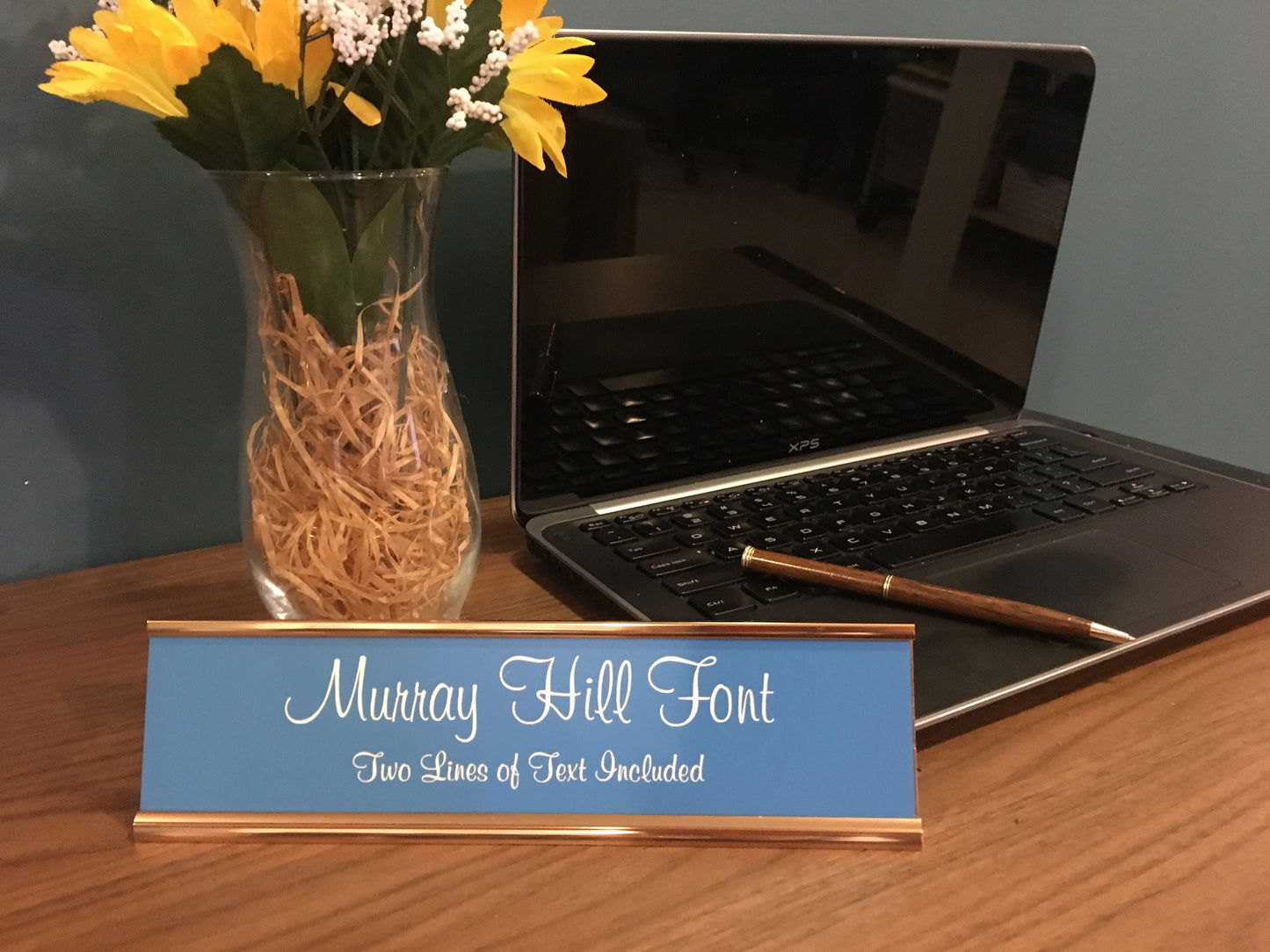 2" x 8" Desk Top Name Plate with Gold Holder - Laser Engraved