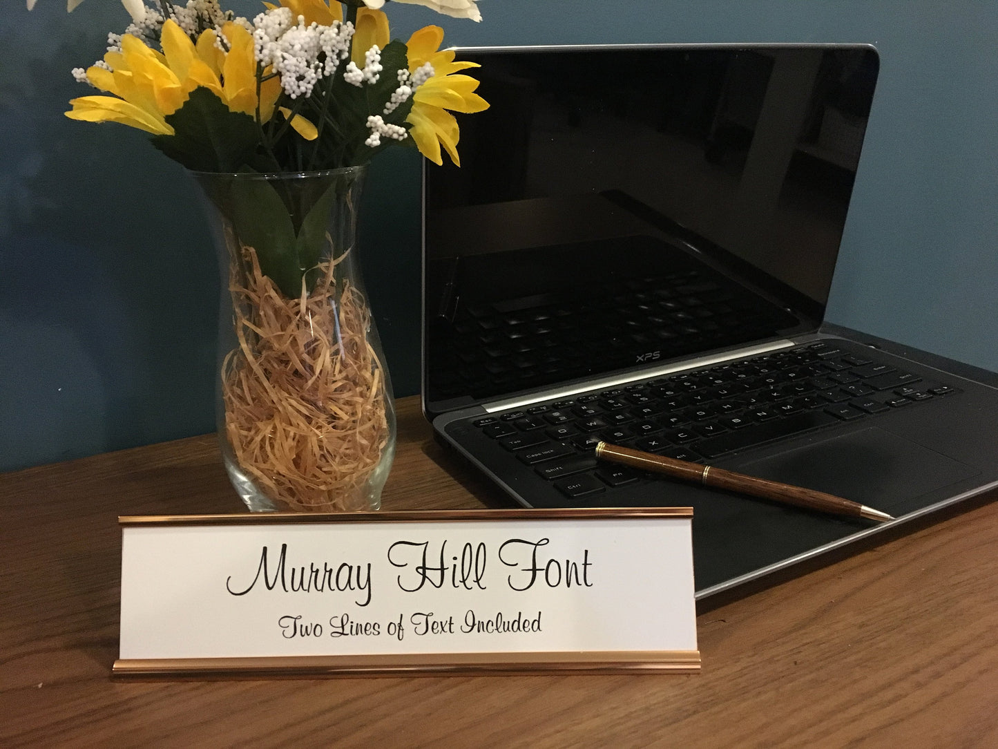 2" x 8" Desk Top Name Plate with Gold Holder - Laser Engraved