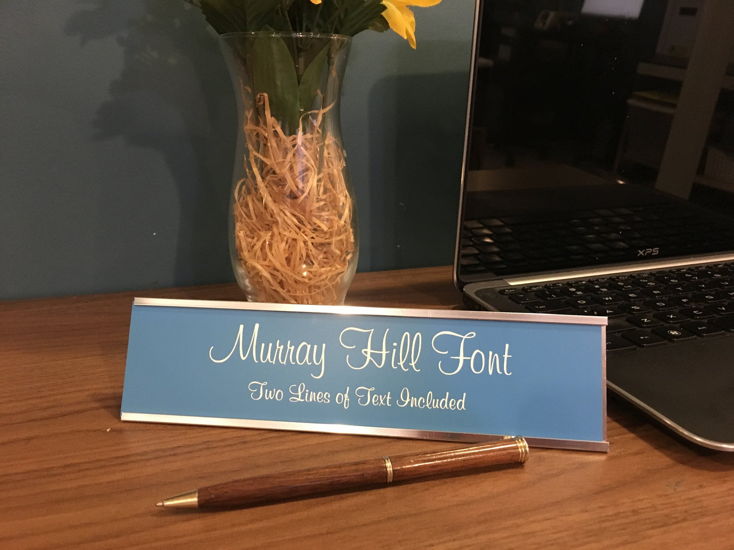 2" x 8" Desk Top Name Plate with Silver Holder - Laser Engraved