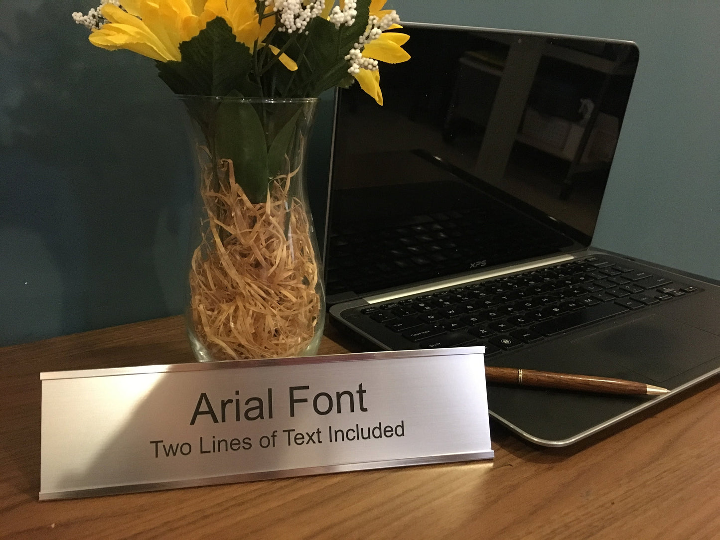 2" x 8" Desk Top Name Plate with Silver Holder - Laser Engraved