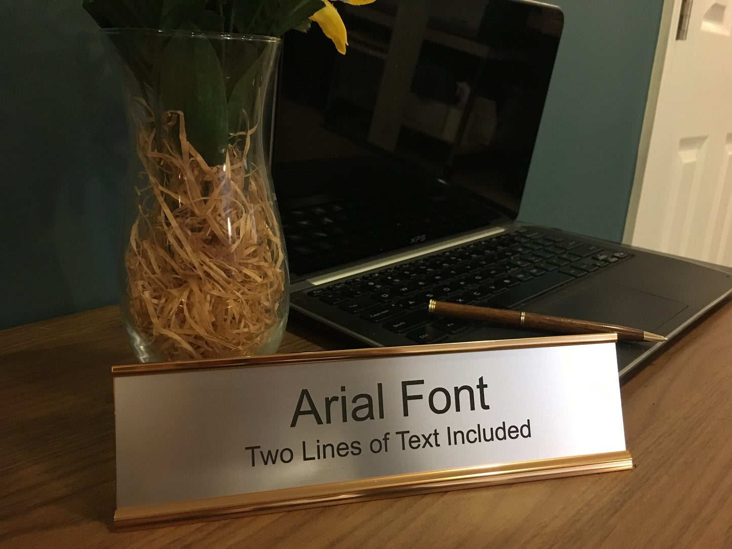 2" x 8" Desk Top Name Plate with Gold Holder - Laser Engraved