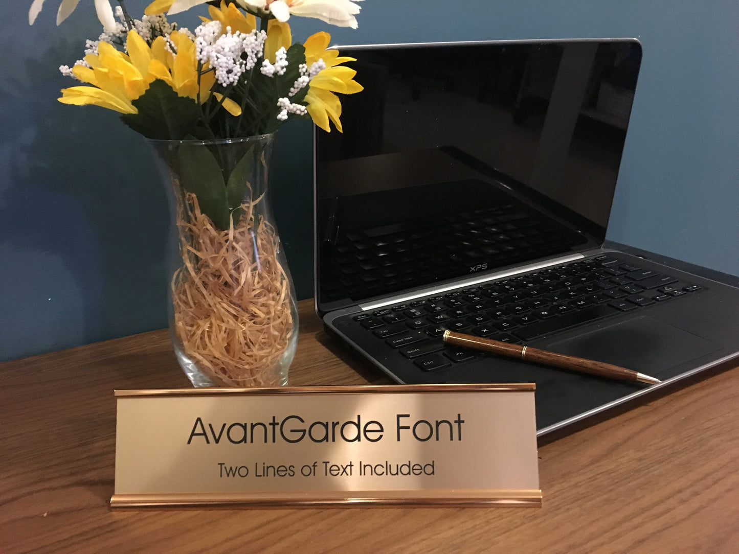2" x 8" Desk Top Name Plate with Gold Holder - Laser Engraved