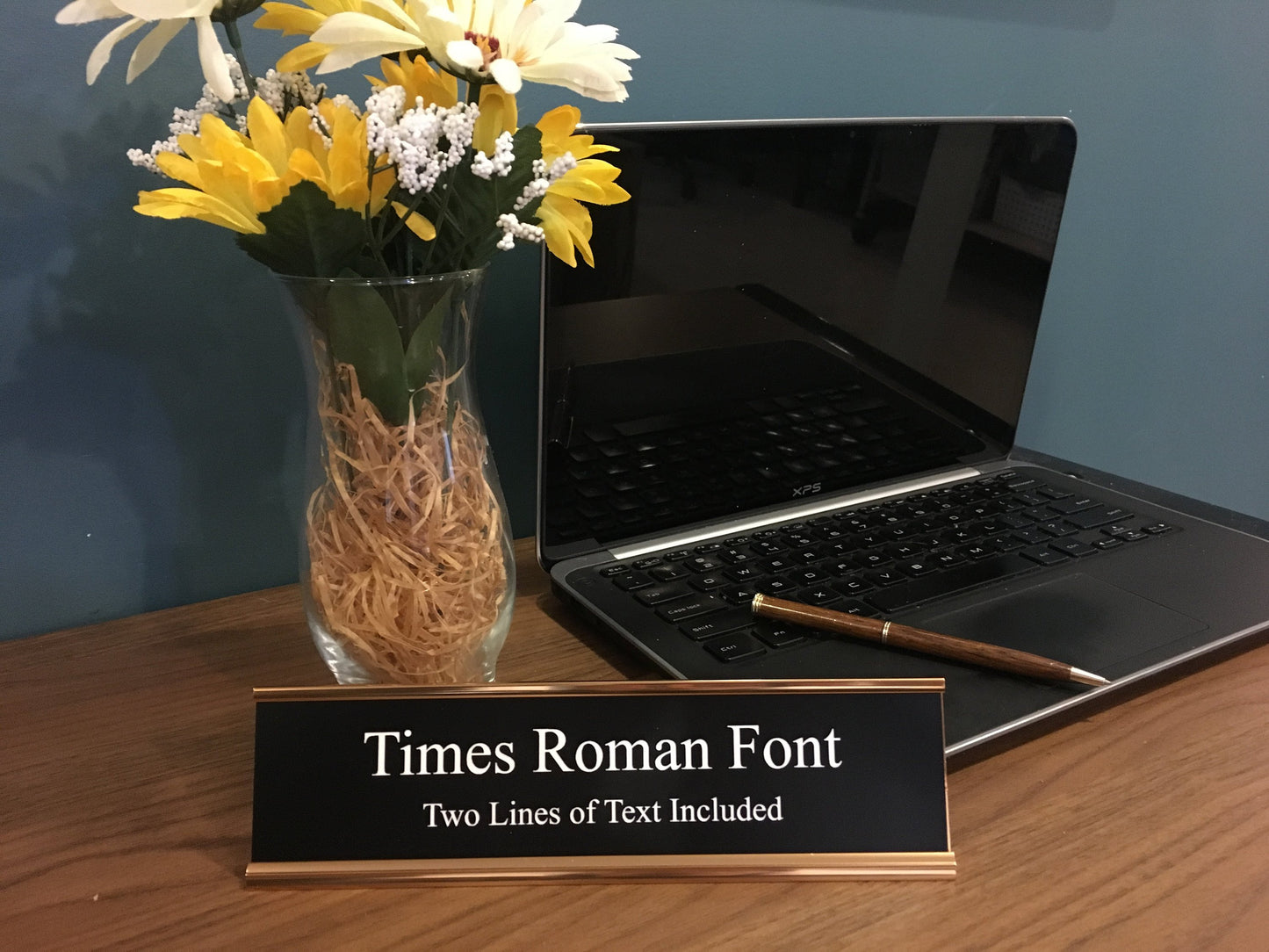 2" x 8" Desk Top Name Plate with Gold Holder - Laser Engraved