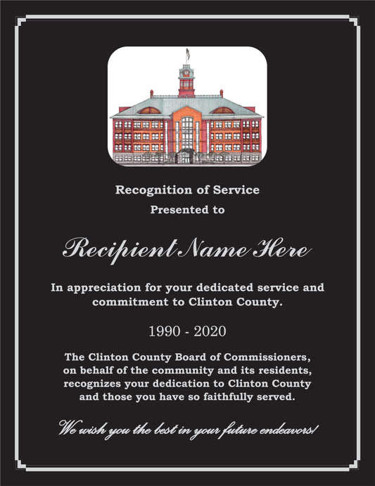 Clinton County Service Plaque - Laser Black Aluminum