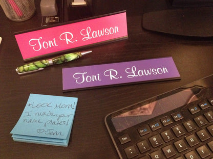 2" x 8" Desk Top Name Plate with Black Holder - Laser Engraved