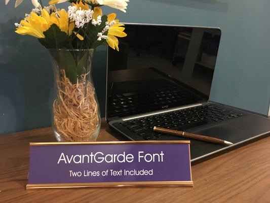 2" x 8"  Desk Top Name Plate with Gold Holder - Laser Engraved