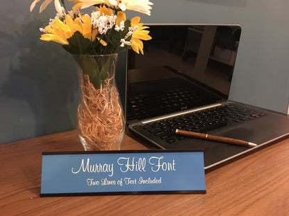 2" x 8" Desk Top Name Plate with Black Holder - Laser Engraved