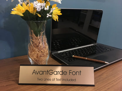 2" x 8" Desk Top Name Plate with Black Holder - Laser Engraved