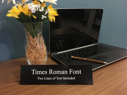 2" x 8" Desk Top Name Plate with Black Holder - Laser Engraved