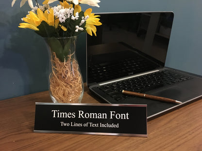 2" x 8" Desk Top Name Plate with Silver Holder - Laser  Engraved