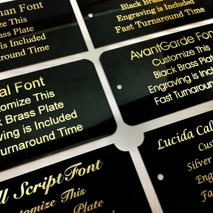 2" x 4" Laser Engraved Black Brass Plaque Gold Letters