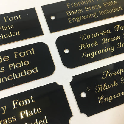 1"x3" Engraved Solid Black Brass Plate Gold Etched Letters