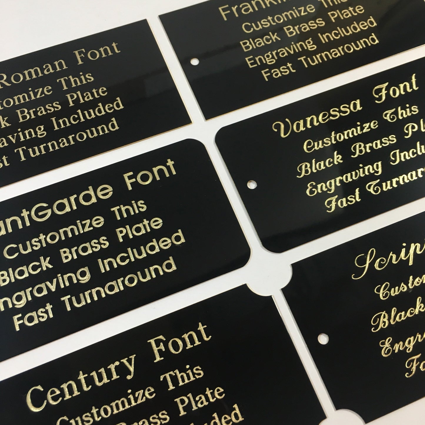 2" x 4" Engraved Solid Black Brass Plate Gold Etched Letters