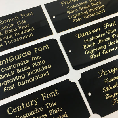 2" x 4" Engraved Solid Black Brass Plate Gold Etched Letters