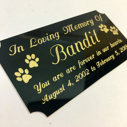 Pet Memorial - Black Brass Engraved with Paw Prints