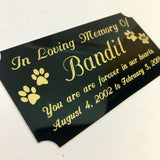 Pet Memorial - Black Brass Engraved with Paw Prints