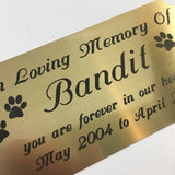 Pet Memorial - Solid Brass Plate with Engraved Paw Prints