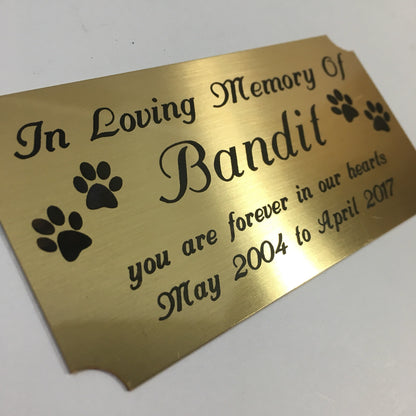 Pet Memorial - Solid Brass Plate with Engraved Paw Prints