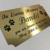 Pet Memorial - Solid Brass Plate with Engraved Paw Prints