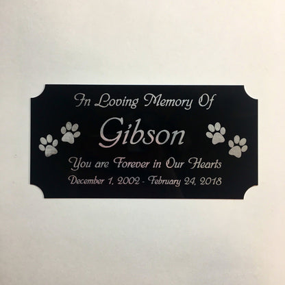 Pet Memorial - Black Aluminum - Laser Engraved with Paw Prints