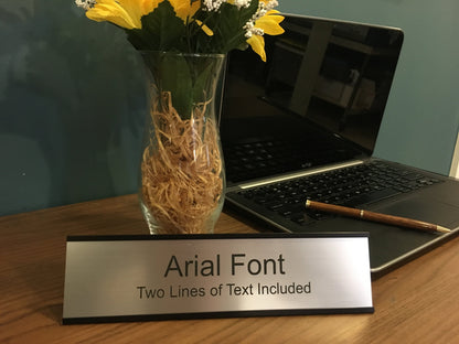 2" x 8" Desk Top Name Plate with Black Holder - Laser Engraved