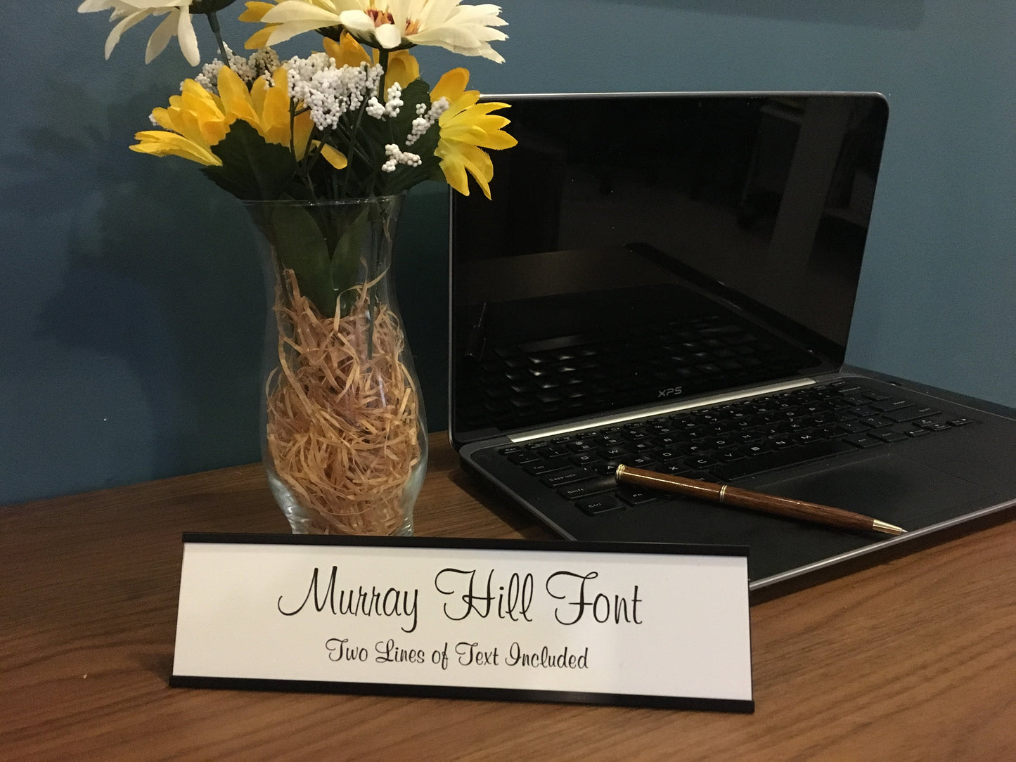 2" x 8" Desk Top Name Plate with Black Holder - Laser Engraved