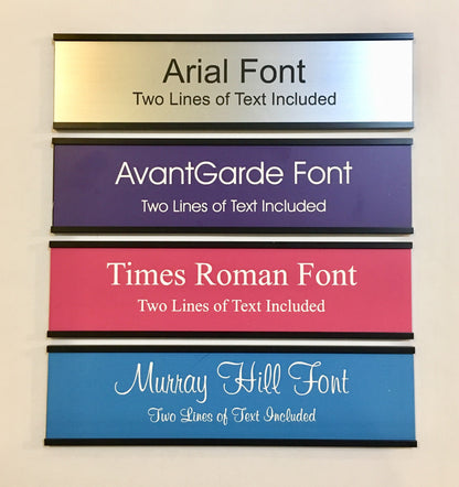 2" x 8" Laser Engraved Name Plate - Black Aluminum Holder Adhesive Backed