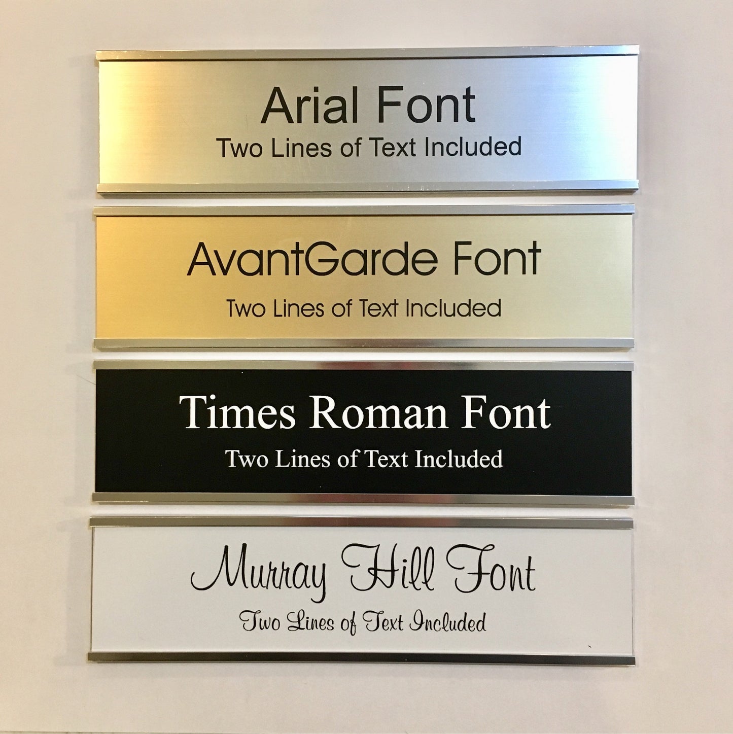 Set of 10 - 2" x 8" Laser Engraved Name Plates with Silver Aluminum Holders