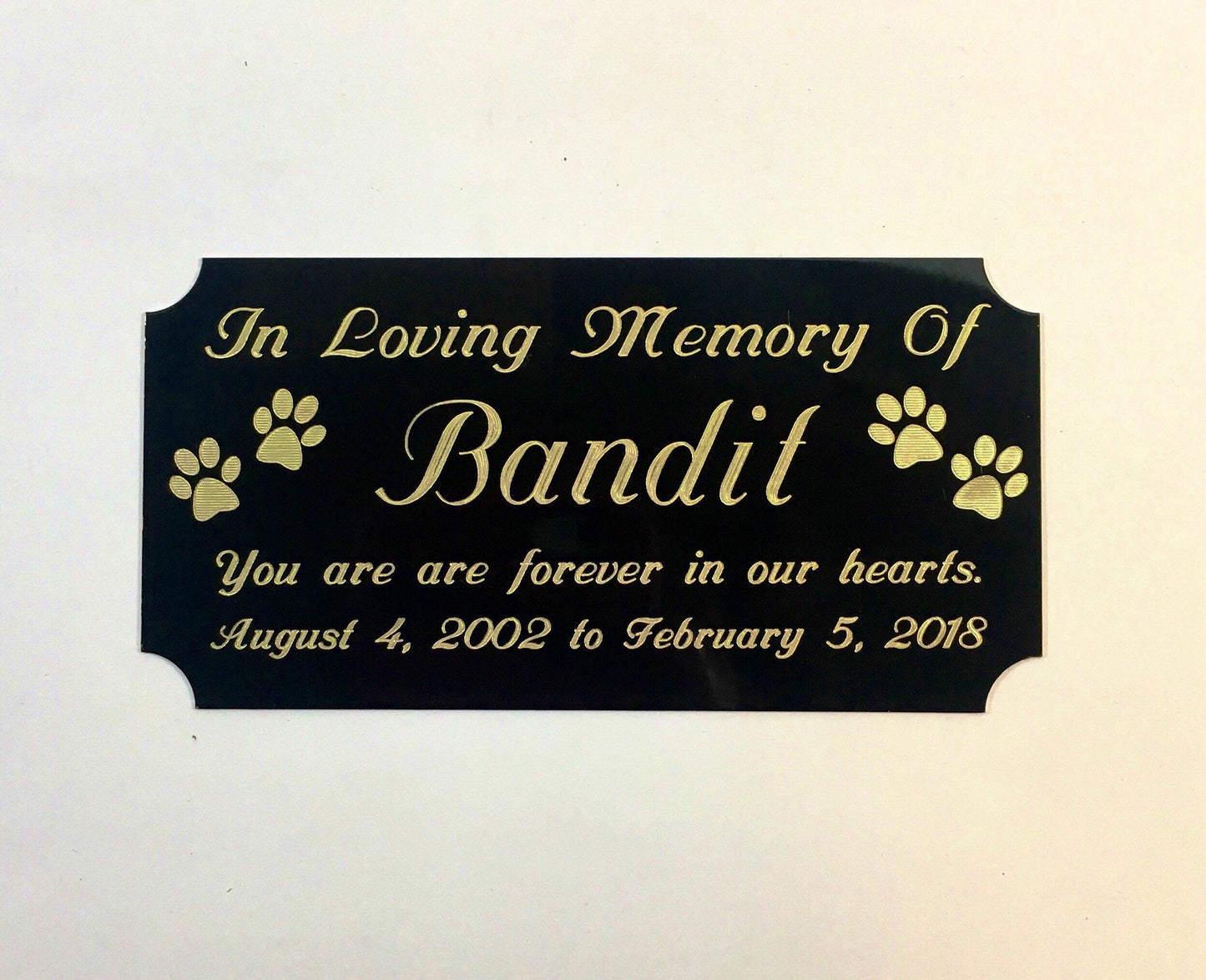 Pet Memorial - Black Brass Engraved with Paw Prints