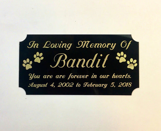 Pet Memorial - Black Brass Engraved with Paw Prints