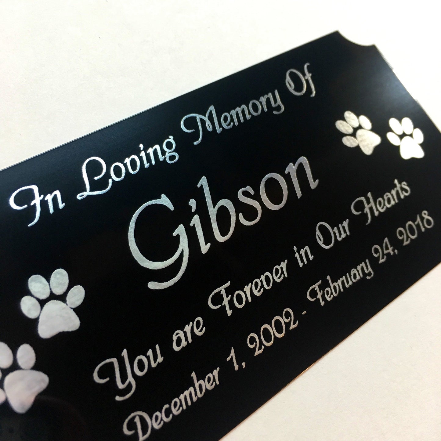 Pet Memorial - Black Aluminum - Laser Engraved with Paw Prints