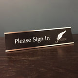 2" x 8" (Please Sign In) Laser Engraved Sign w. Desktop Holder