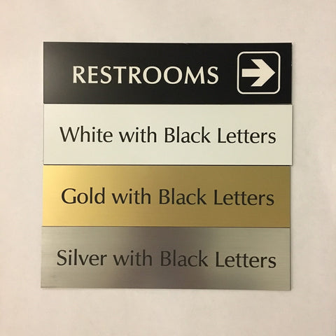 2" x 8" (RESTROOMS) w. Right Arrow Laser Engraved Sign